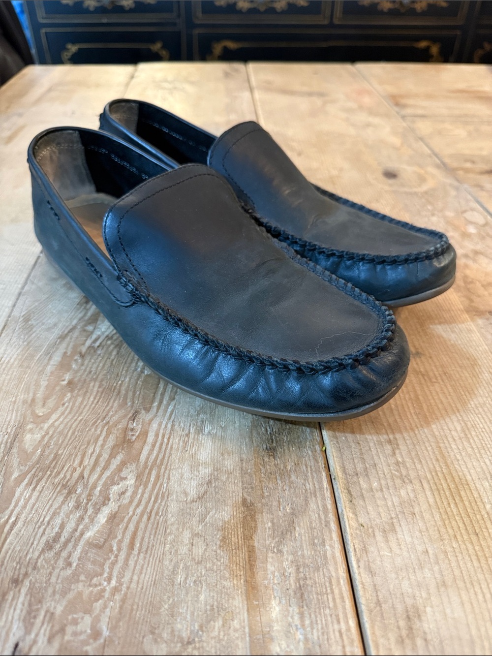 Frye Black Leather Moccasin Slip-On Loafers